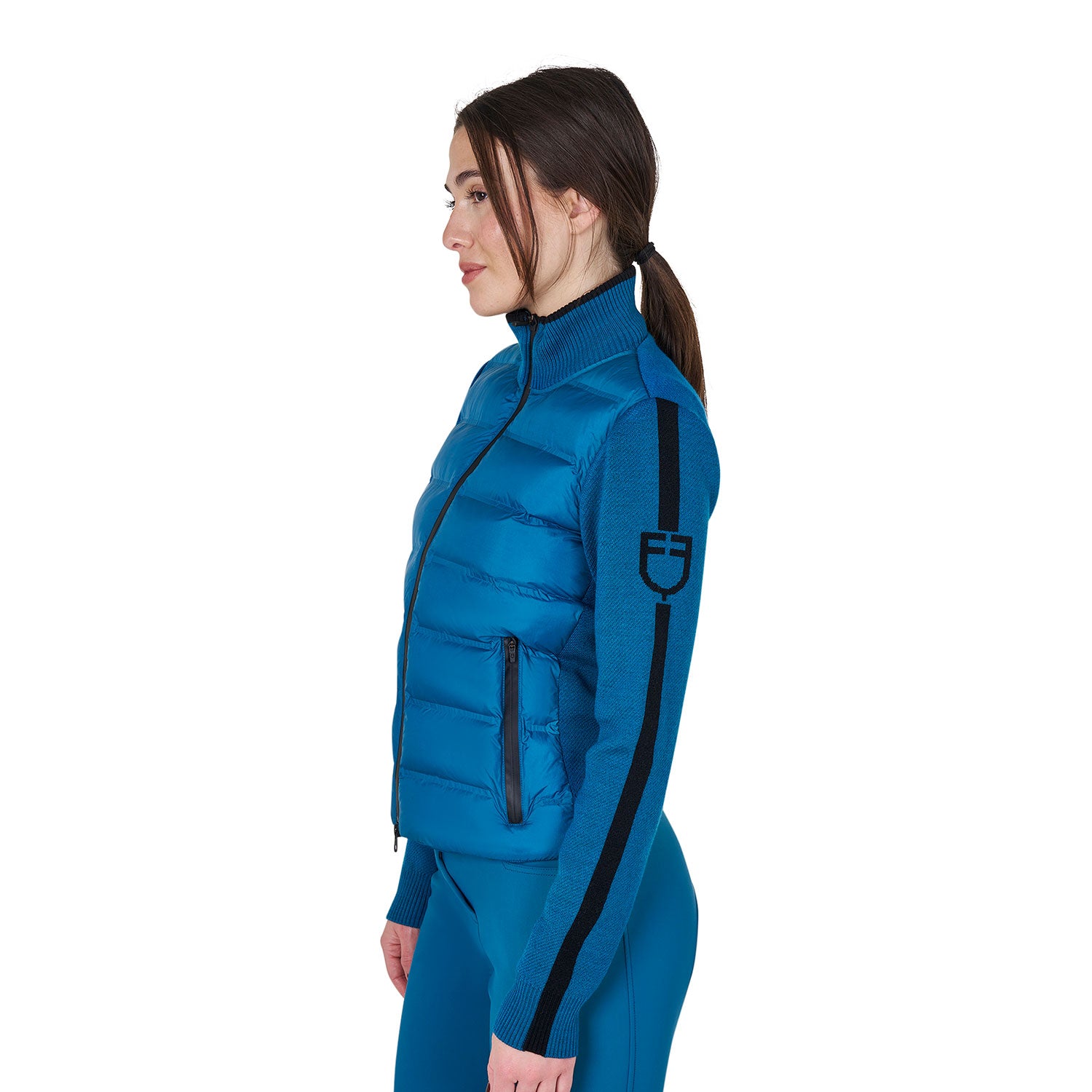 women's jacket in nylon and knit with zip