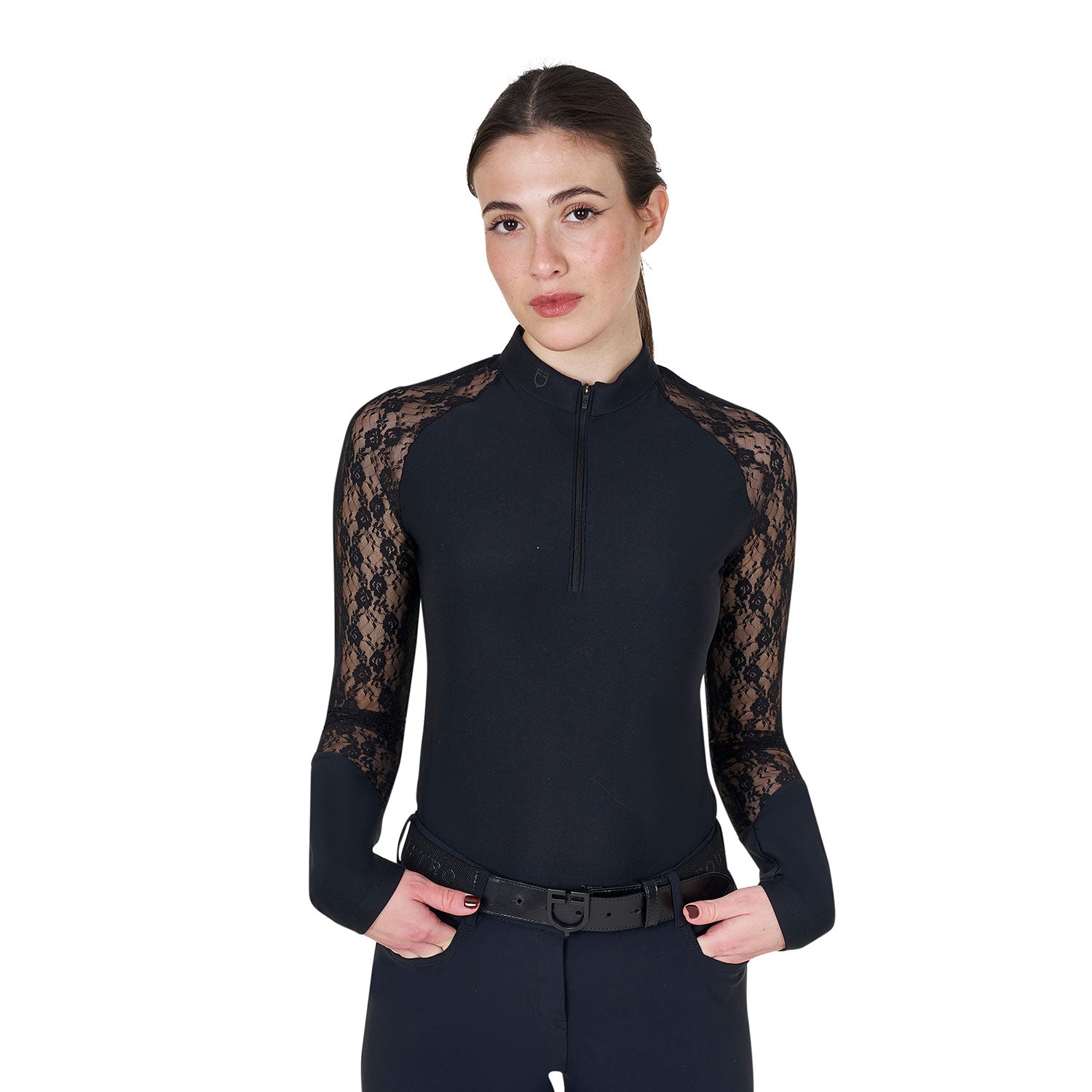 women's lace long-sleeved training polo shirt