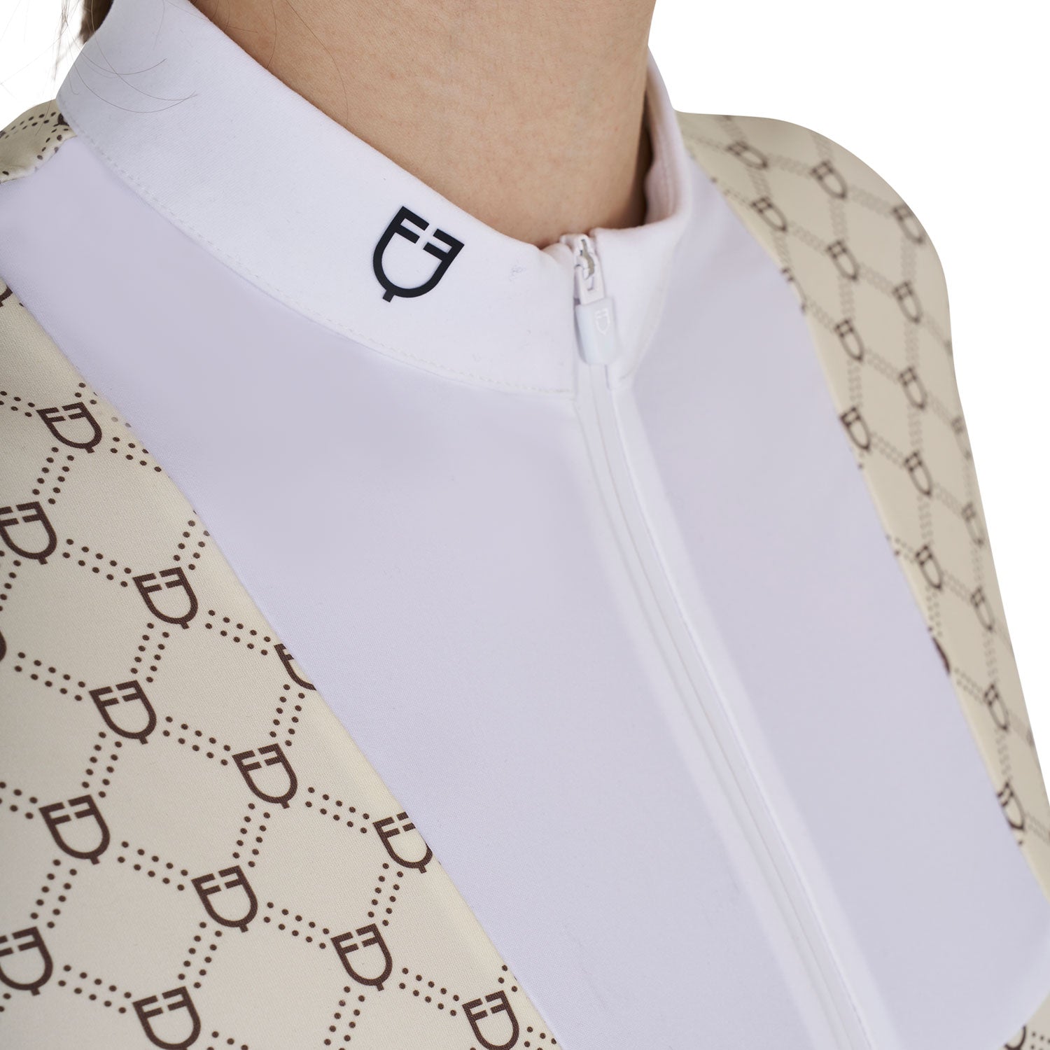 Women's long-sleeved competition polo shirt with monogram print ANTIQUE WHITE (11-0105) / WALNUT (18-1112) / XL
