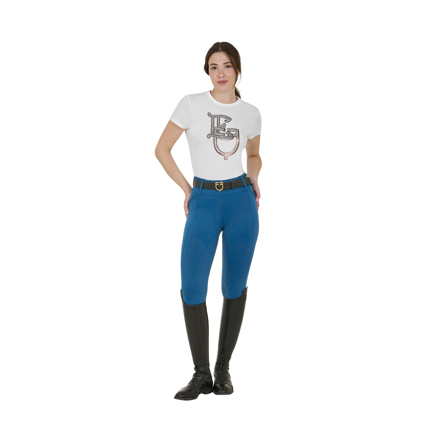 Women's high-waisted leggings with belt loops BLUE CORAL (19-4526) / XL