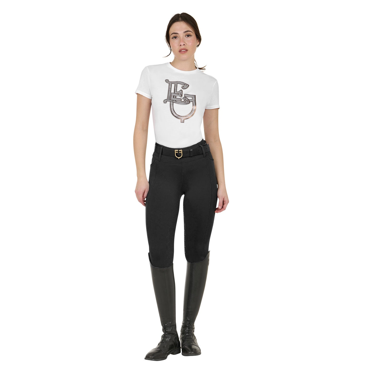 Women's high-waisted leggings with belt loops BLACK / XL