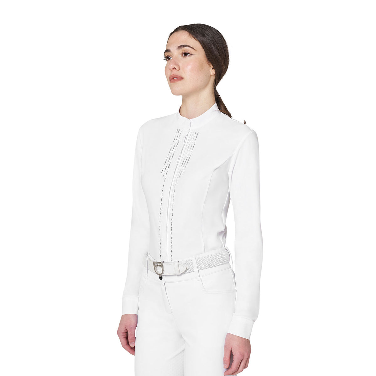 Women's competition polo with shirt collar and rhinestones