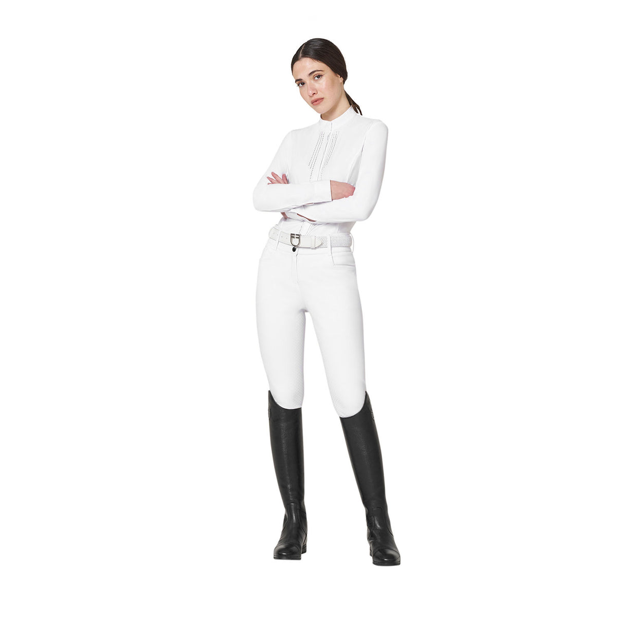 Women's competition polo with shirt collar and rhinestones