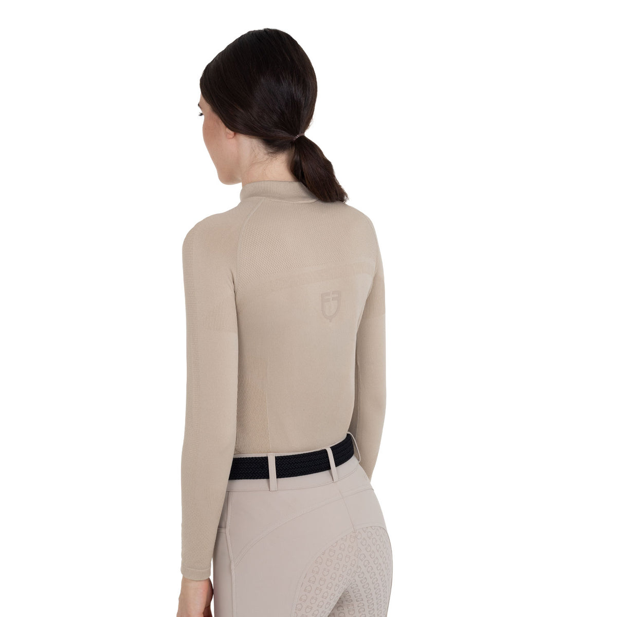 Women's training polo shirt in technical knit with zipper