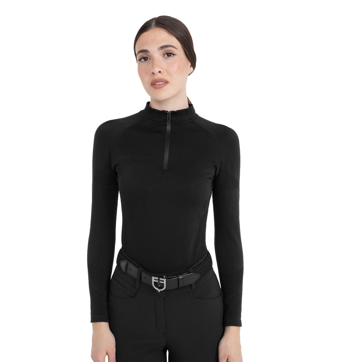 Women's training polo shirt in technical knit with zipper