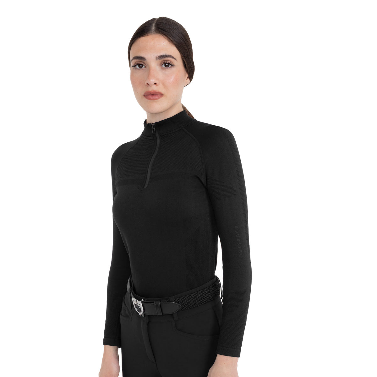 Women's training polo shirt in technical knit with zipper