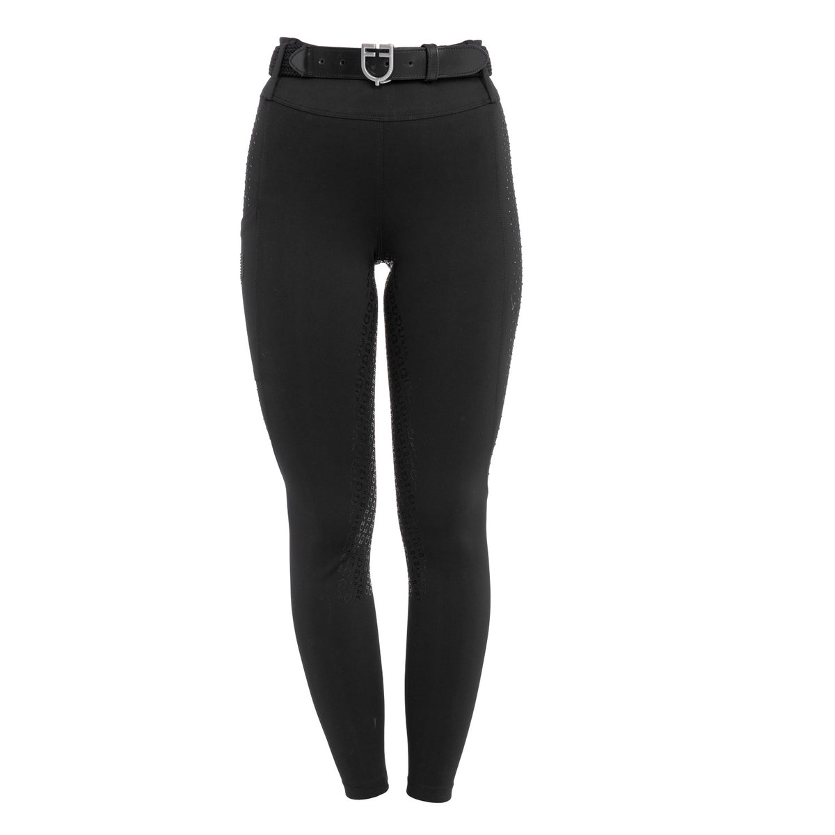 Women's high-waisted leggings with belt loops and rhinestones