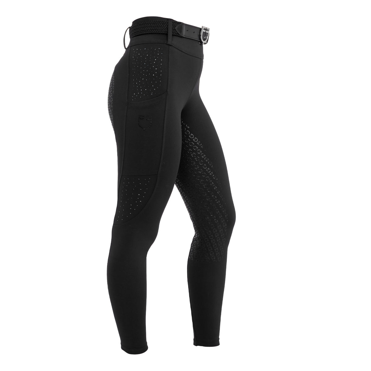 Women's high-waisted leggings with belt loops and rhinestones