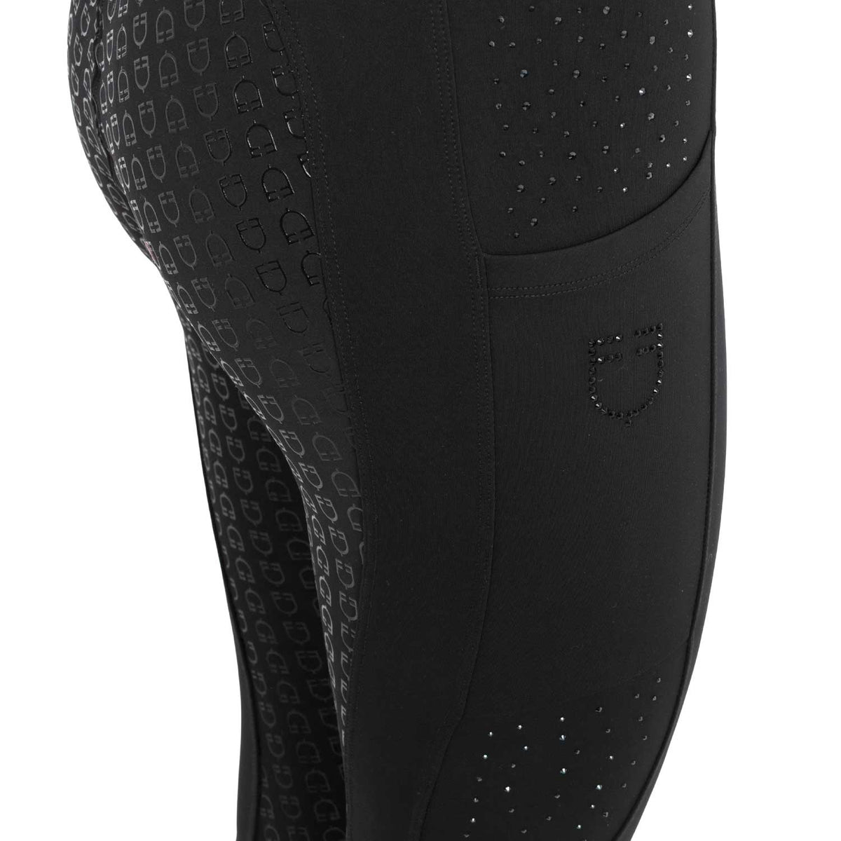 Women's high-waisted leggings with belt loops and rhinestones