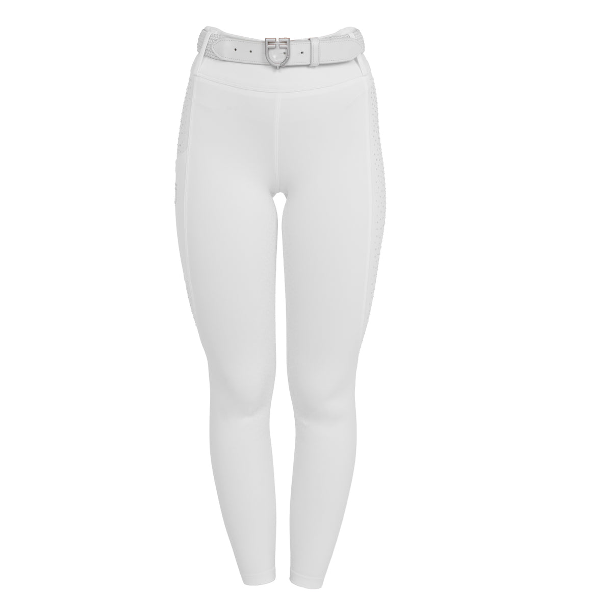 Women's high-waisted leggings with belt loops and rhinestones