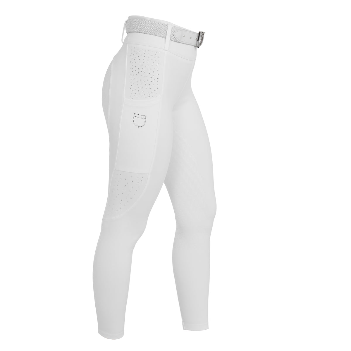 Women's high-waisted leggings with belt loops and rhinestones