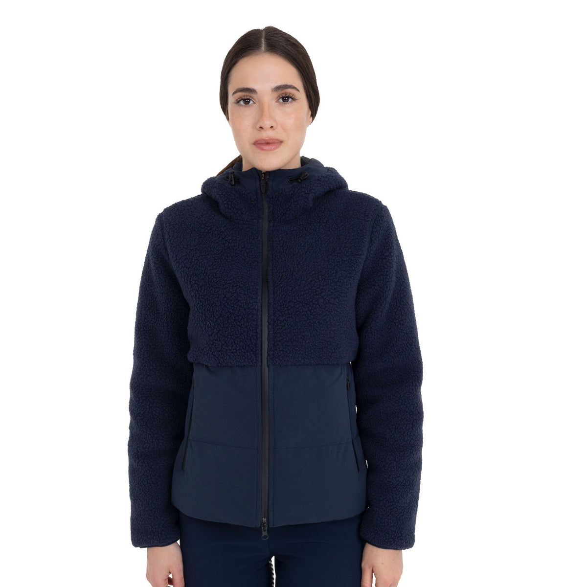 Women's down jacket with teddy inserts
