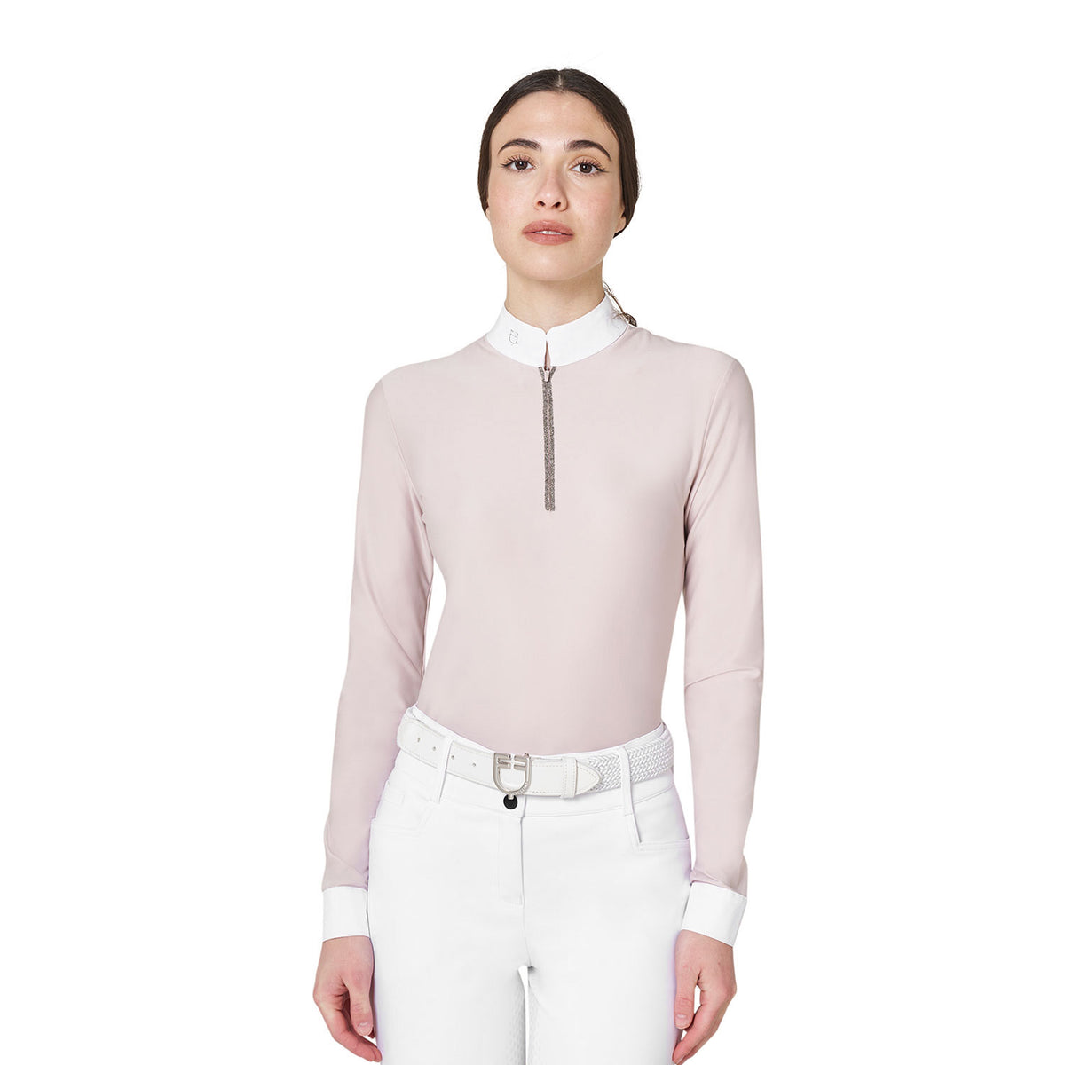 Women's long-sleeved competition polo shirt with rhinestones