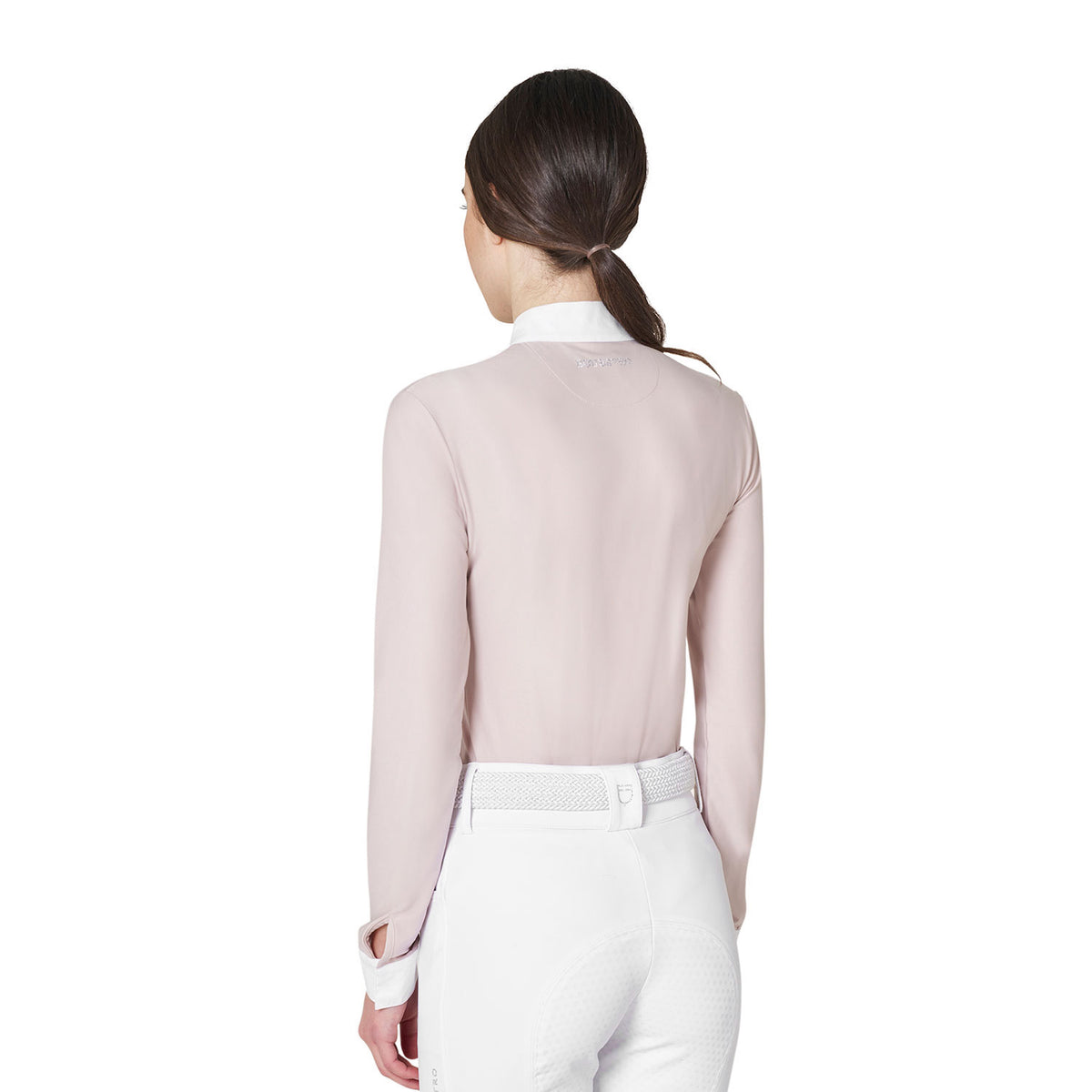 Women's long-sleeved competition polo shirt with rhinestones