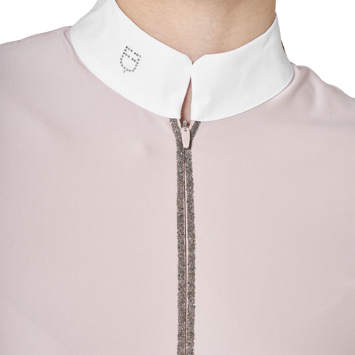 Women's long-sleeved competition polo shirt with rhinestones