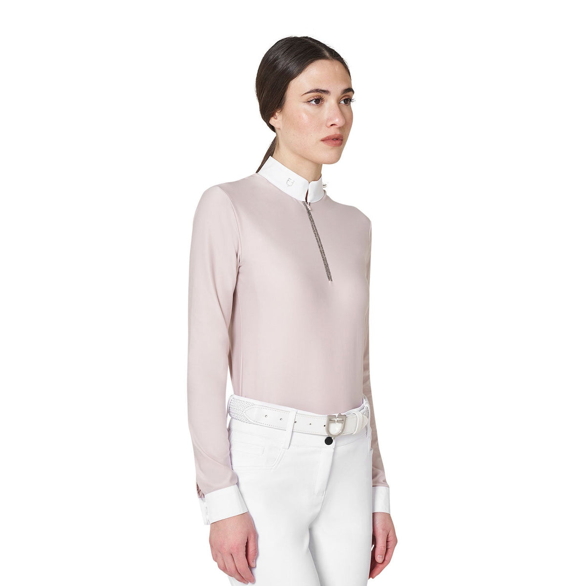 Women's long-sleeved competition polo shirt with rhinestones