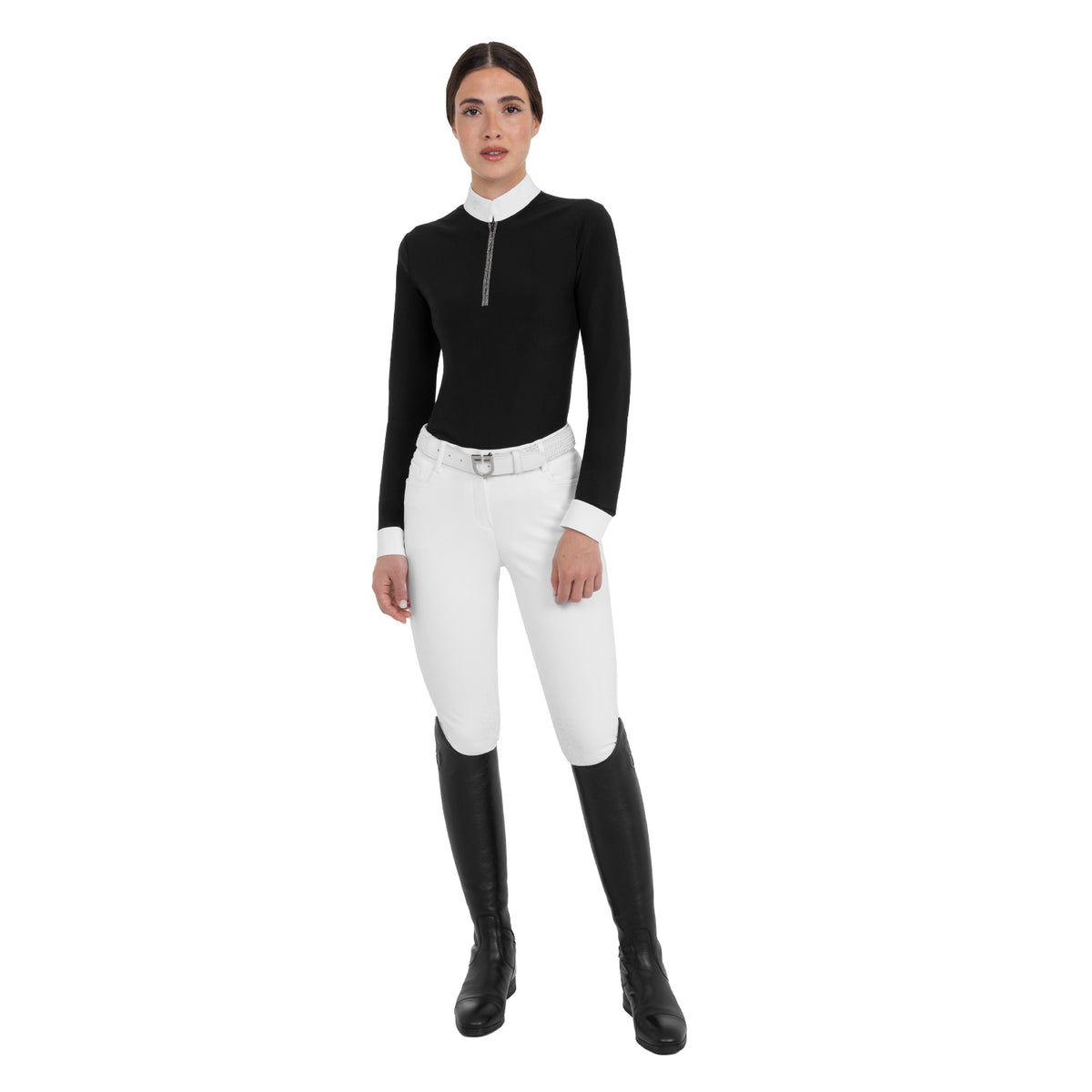 Women's long-sleeved competition polo shirt with rhinestones