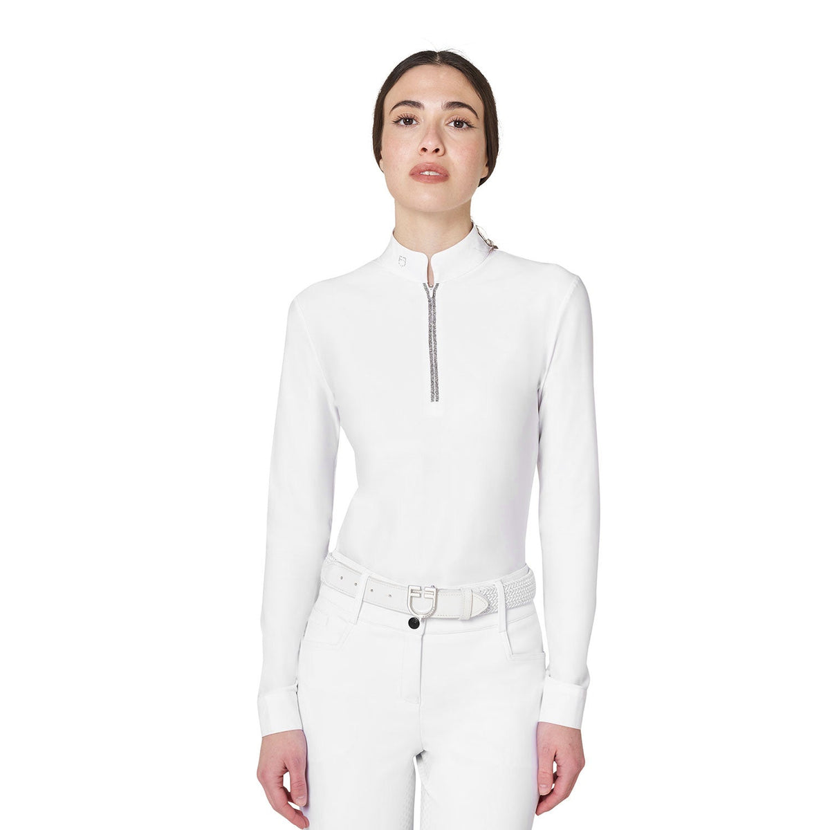Women's long-sleeved competition polo shirt with rhinestones