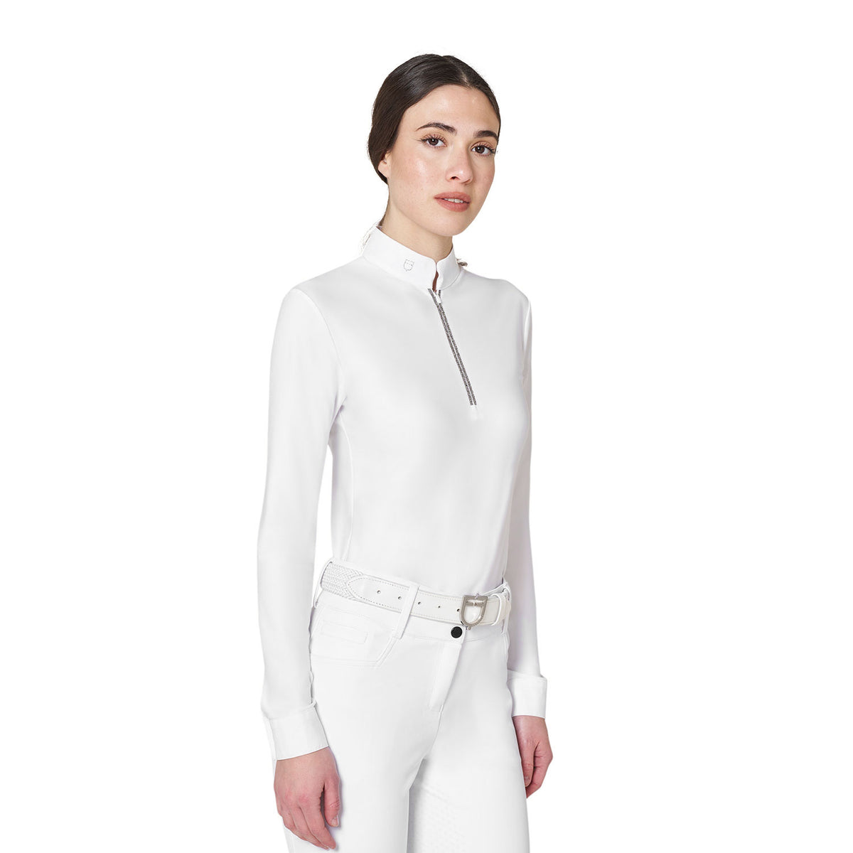 Women's long-sleeved competition polo shirt with rhinestones