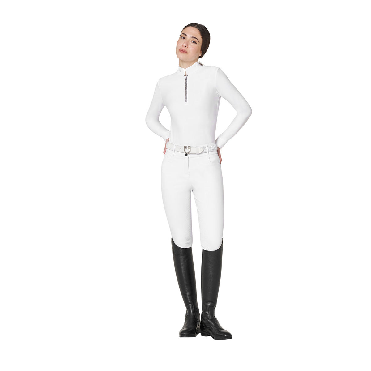 Women's long-sleeved competition polo shirt with rhinestones