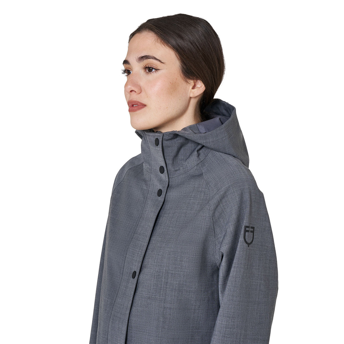Women’s long wool-blend softshell with rear opening