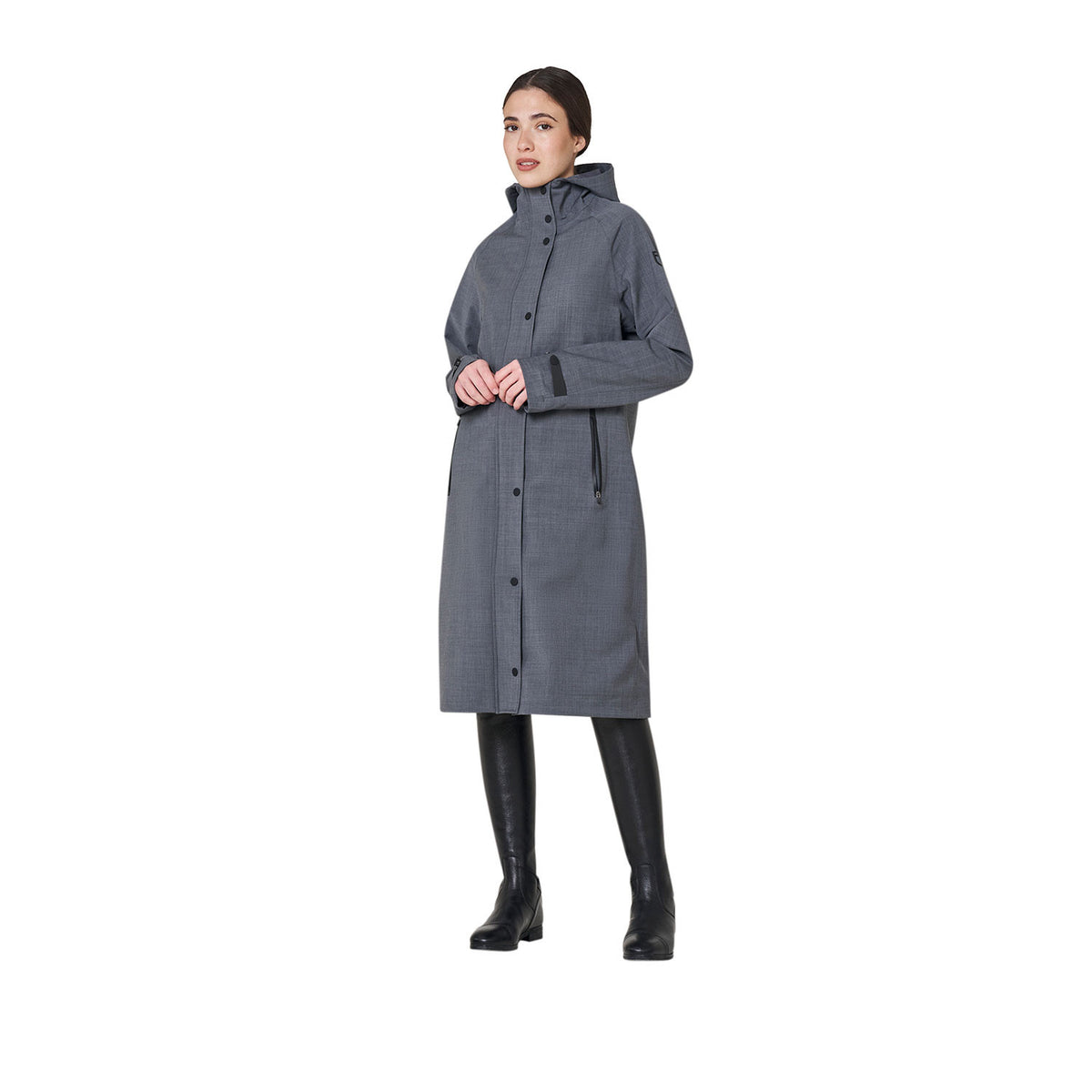 Women’s long wool-blend softshell with rear opening
