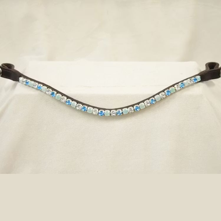 Brunt pannband blå vit strass