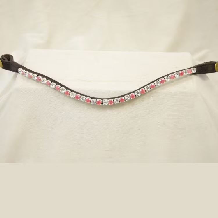 Brunt pannband rosa vit strass