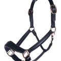 Leather head collar Rosegold 9100 black / Pony