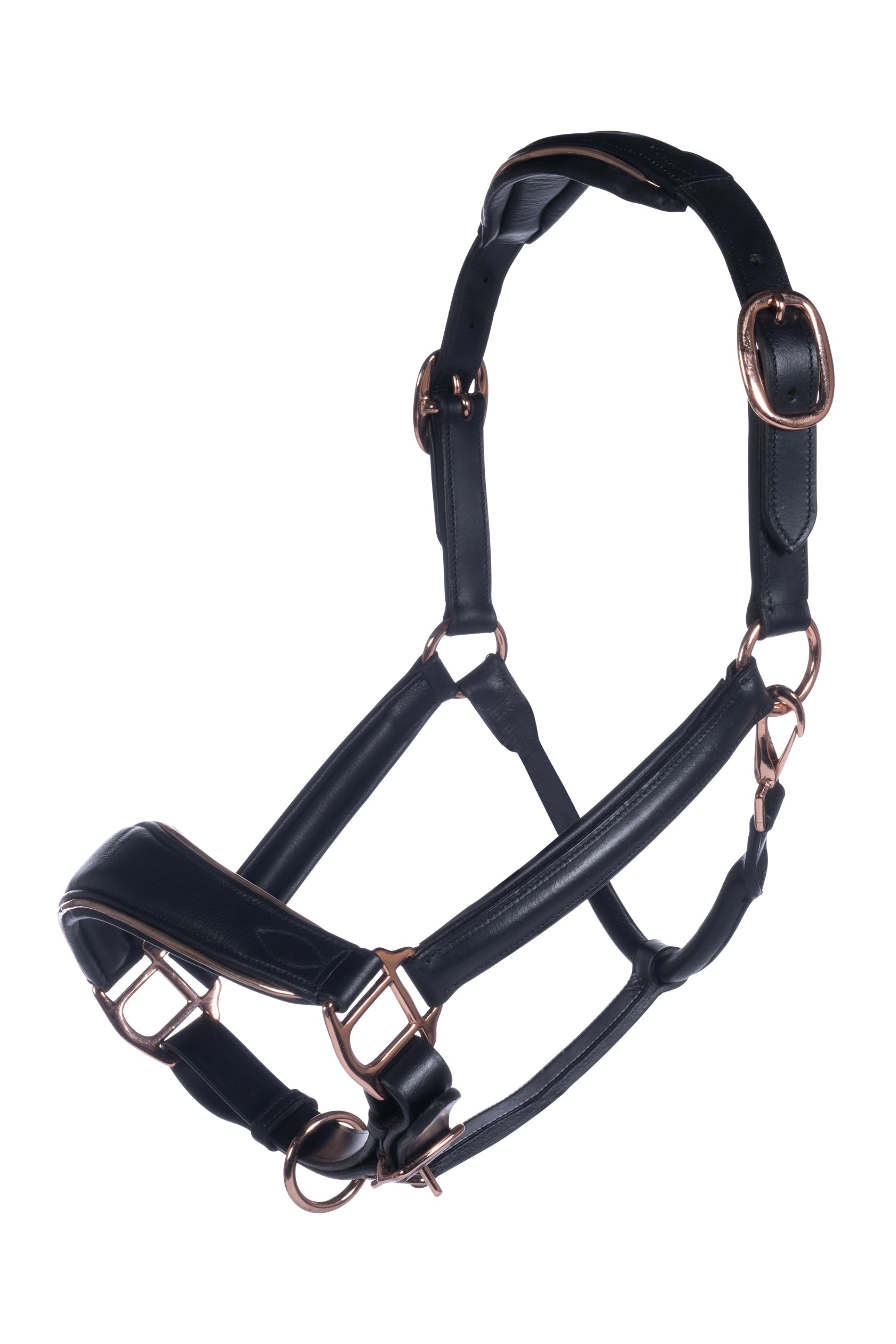 Leather head collar Rosegold 9100 black / Pony