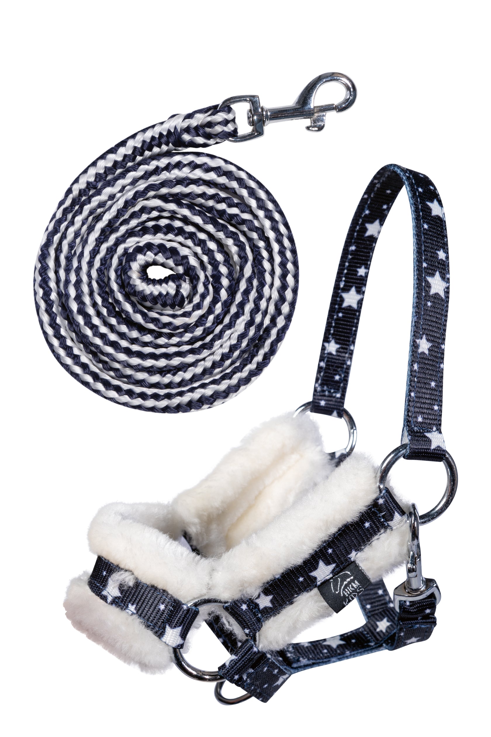 Head collar and lead rope -Hobby Horsing- 8387 navy blue with stars design / pcs.