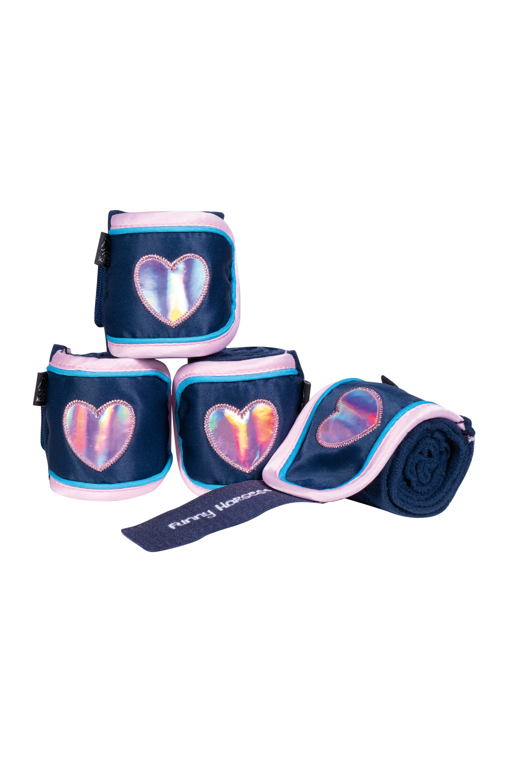Fleece bandages  Funny Horses Hearts 6900 deep blue / 100cm
