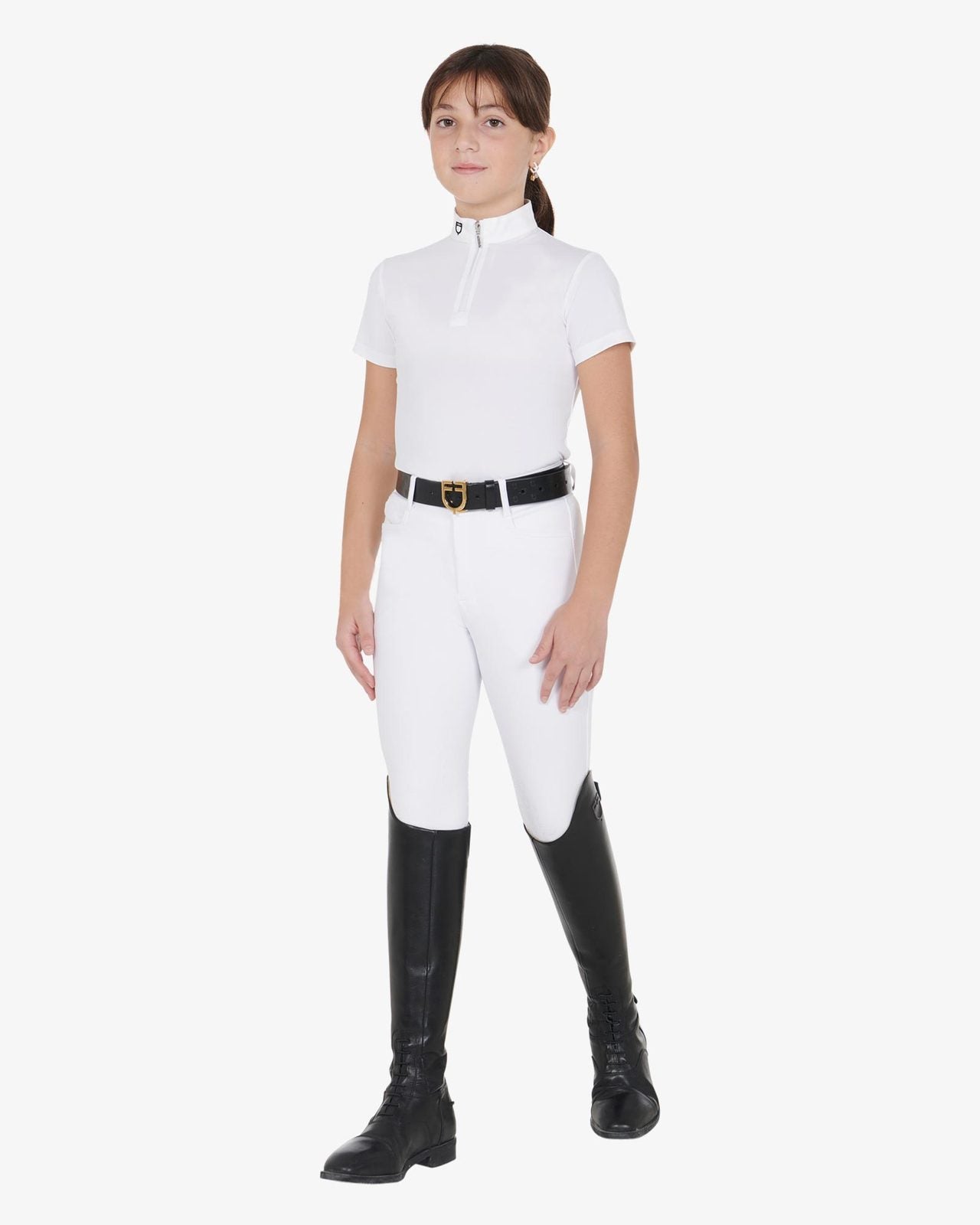 Girls' slim fit competition polo shirt with zip