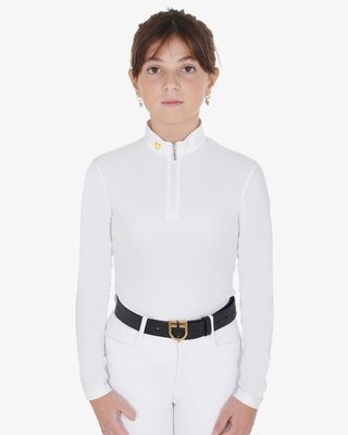Girl's slim fit polo shirt in technical fleece fabric