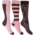 Kids riding socks Houston set of 3 2138 deep brown/rose / 30-34