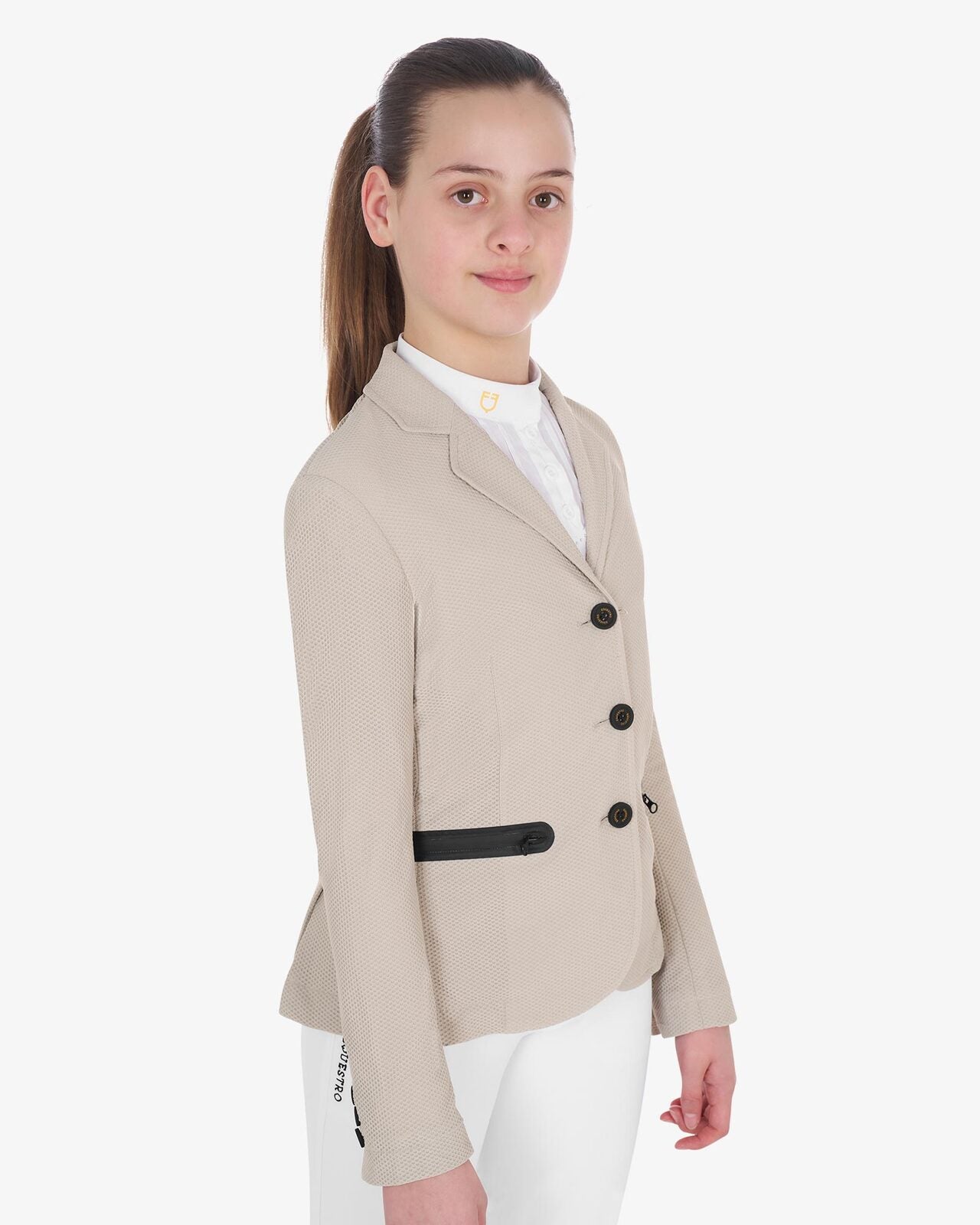 Girls' three-button competition jacket perforated fabric