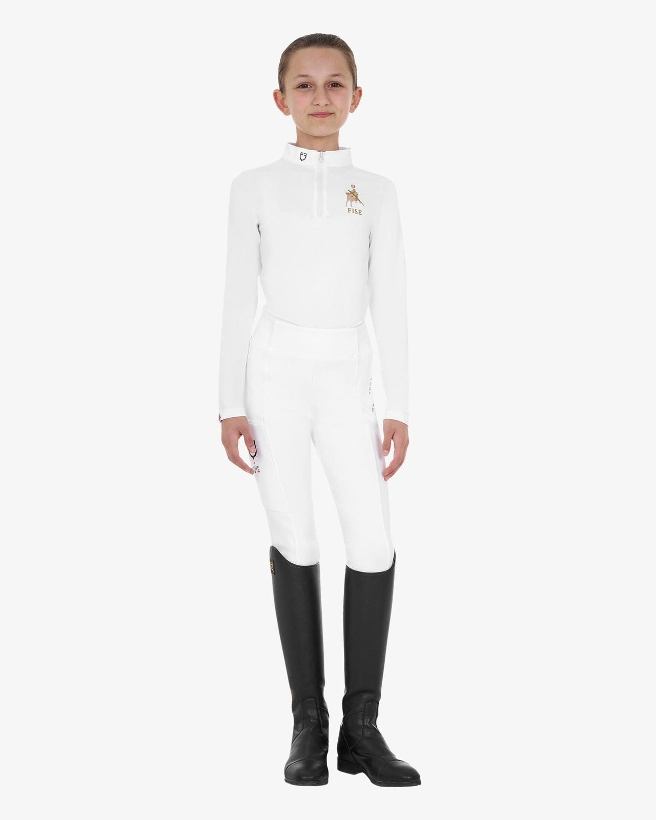 Girls' long-sleeved competition polo shirt Equestro X FISE