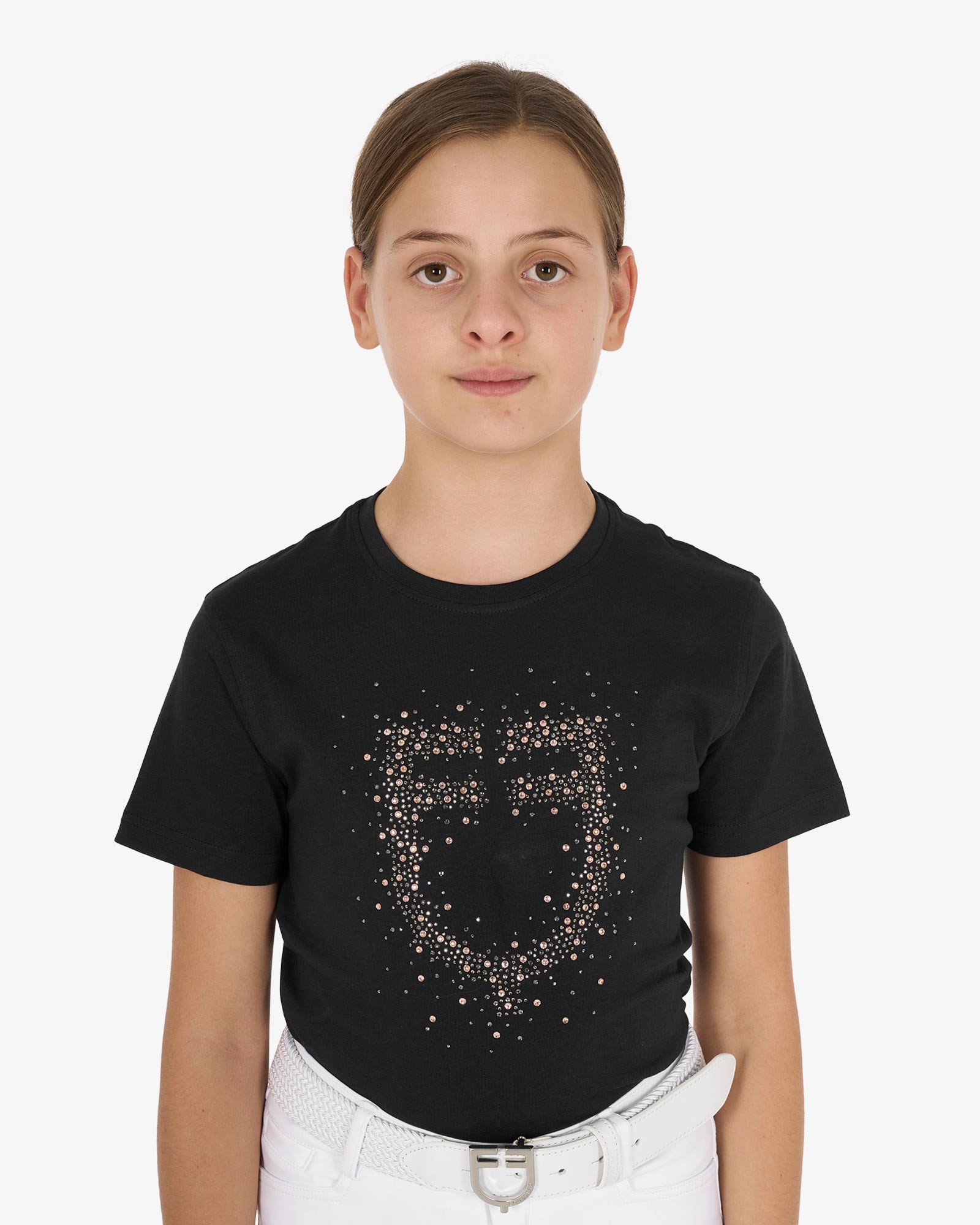 Girls' slim fit T-shirt rose glitter logo
