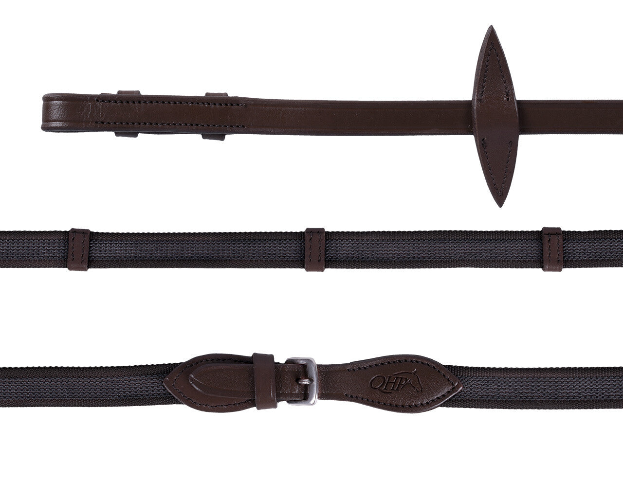 Anti-slip reins with leather stops