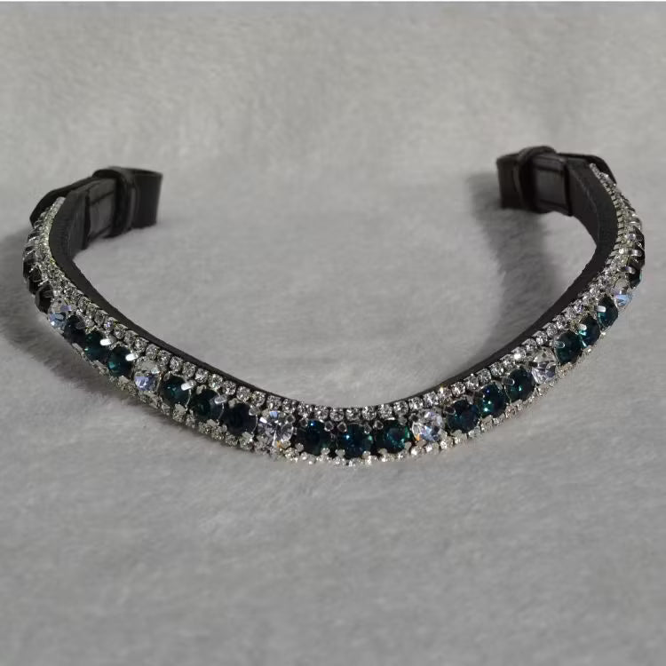 Mörkgrönt/blått strasspannband häst