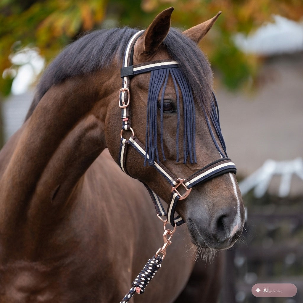 Set of headcollar, lead rope and flyfringes IRH