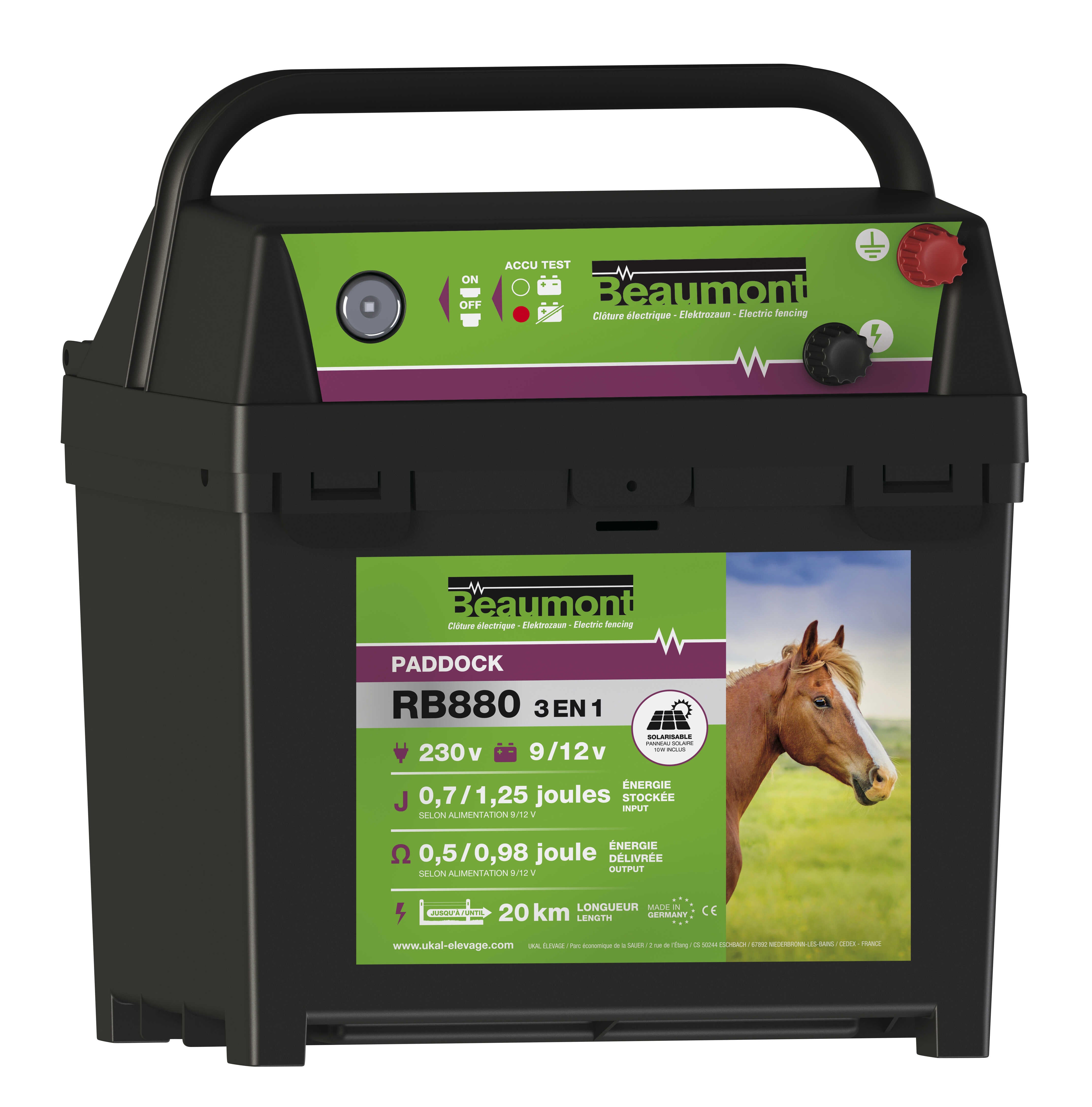 BEAUMONT 3-in-1 - Paddock - RB880 Energiser + 10 W Solar panel