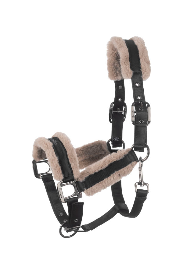 Elegant halter made of elegant shimmering satin with integrated velcro fastener on the headpiece
