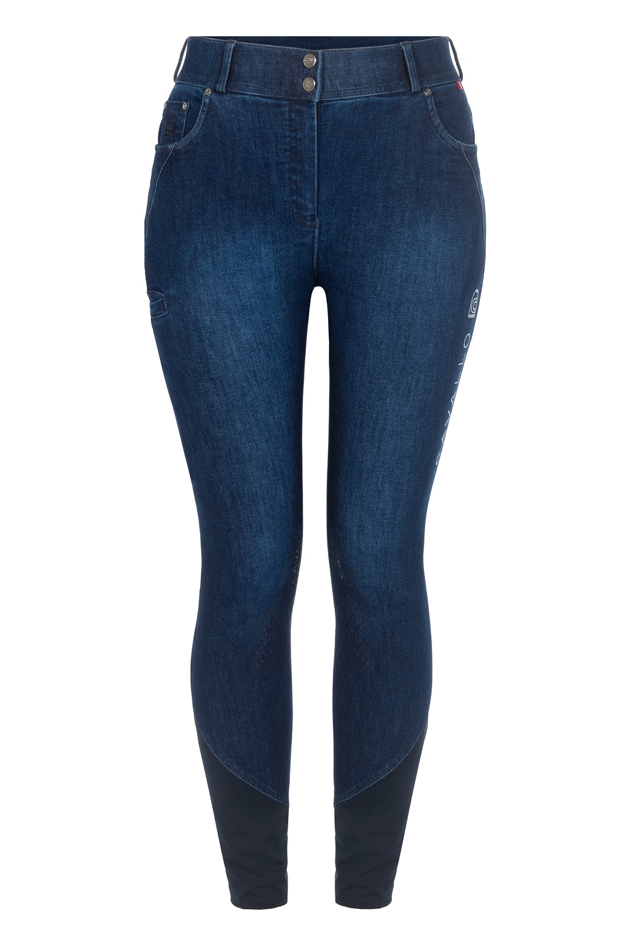 breeches CAVALCASHA GRIP MOBILE CAVAGRIP® silicone full seat, jeans with authentic wash, phone pocket