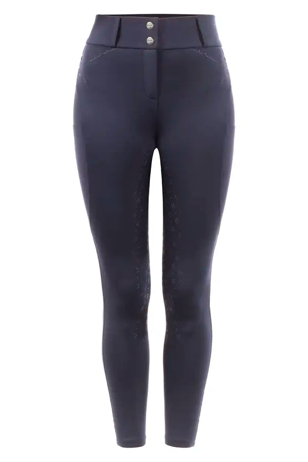Comfortable riding leggings with the look of classic breeches, provided with sparkling detailsl
Mobile phone pockets with fine Cavallo embroidery inserted into the seams on the sides of both thighsl
Back yoke with two flaps decorated with embroidery and rhinestonesl
Wide waistband with belt loops ensures a perfect fitl