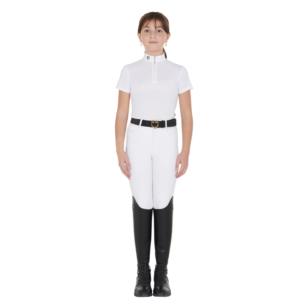 Girls' slim fit competition polo shirt with zip