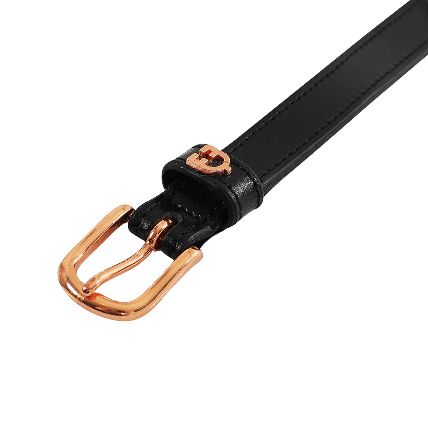 Leather belt with rose gold clincher