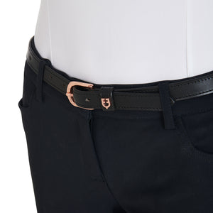 Leather belt with rose gold clincher black / 95