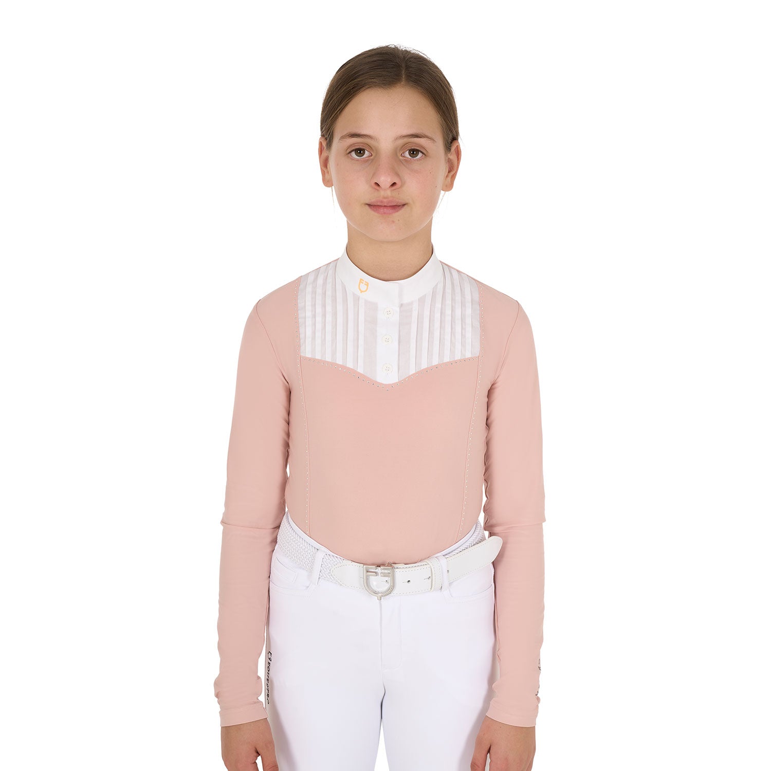 Girls' slim fit competiton polo shirt rhinestones cameo rose (14-1310) / 8 YEARS
