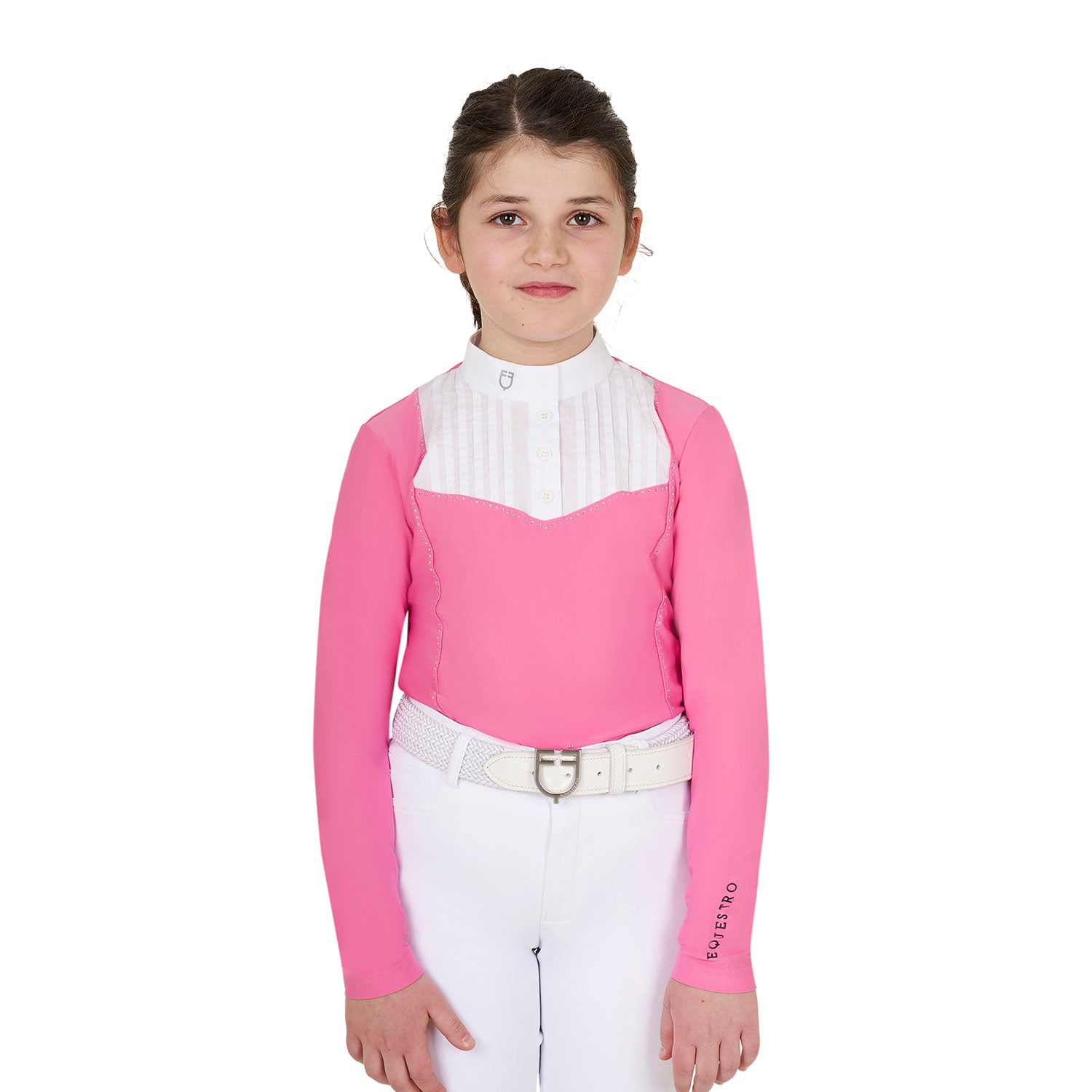 Girls' slim fit competiton polo shirt rhinestones CHATEAU ROSE / 8 YEARS